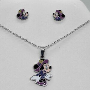 Stainless Steel Minnie Mouse in Purple earrings and necklace